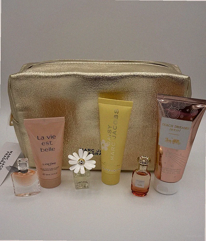 Designer, Mini Perfumes With Matching Lotions Plus Mark Jacobs Makeup Bag! New