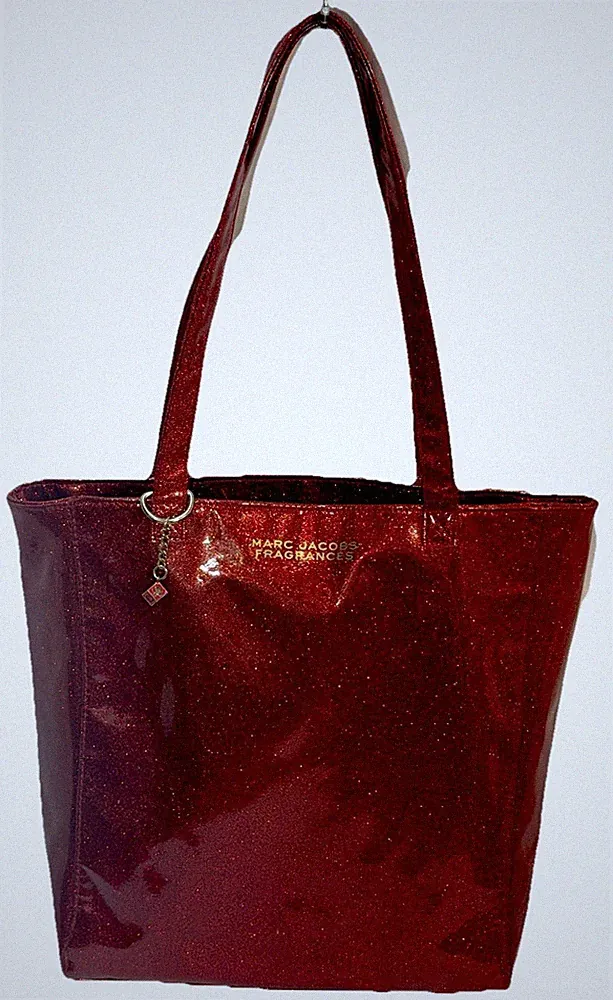 Marc Jacobs Fragrances Red Glitter Tote Bag Vinyl Shopper w Charm