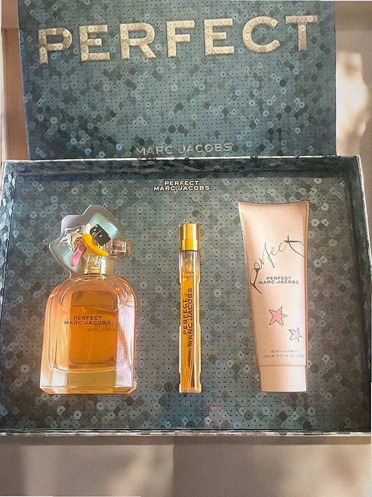 MARC JACOBS PERFECT Perfume 3pc Box Gift Set 3.3oz EDP Purse Rollerball & Lotion